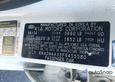 2015 Kia Rio Lx from USA, damaged, VIN KNADM4A33F6455580